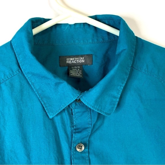 Kenneth Cole Reaction teal blue short sleeve button down shirt size large - Picture 4 of 13